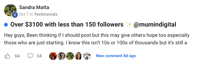 Sandra Matta – $3,100 with under 150 followers