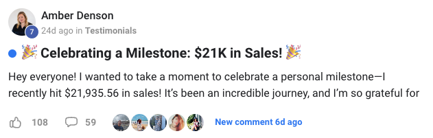 Amber Denson – $21K in sales milestone