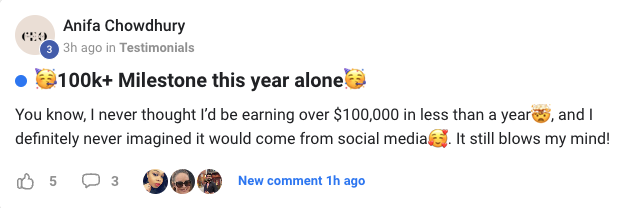 Anifa Chowdhury – $100K+ milestone this year