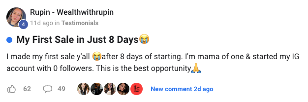 Rupin – First sale in 8 days, mom of one