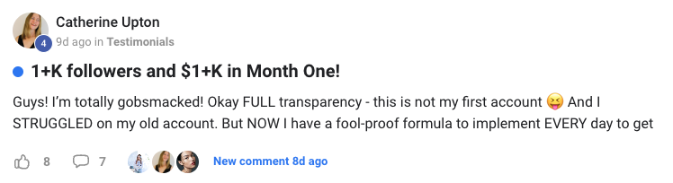 Catherine Upton – 1K+ followers and $1K+ in month one - Digital Wealth Academy Reviews -