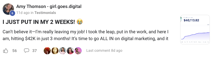 Amy Thomson – $42K in 3 months, quit job - Digital Wealth Academy Reviews -