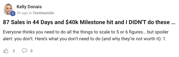 Kelly Donais – 87 sales in 44 days, $40K milestone