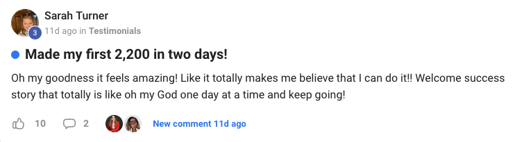 Sarah Turner – $2,200 in two days