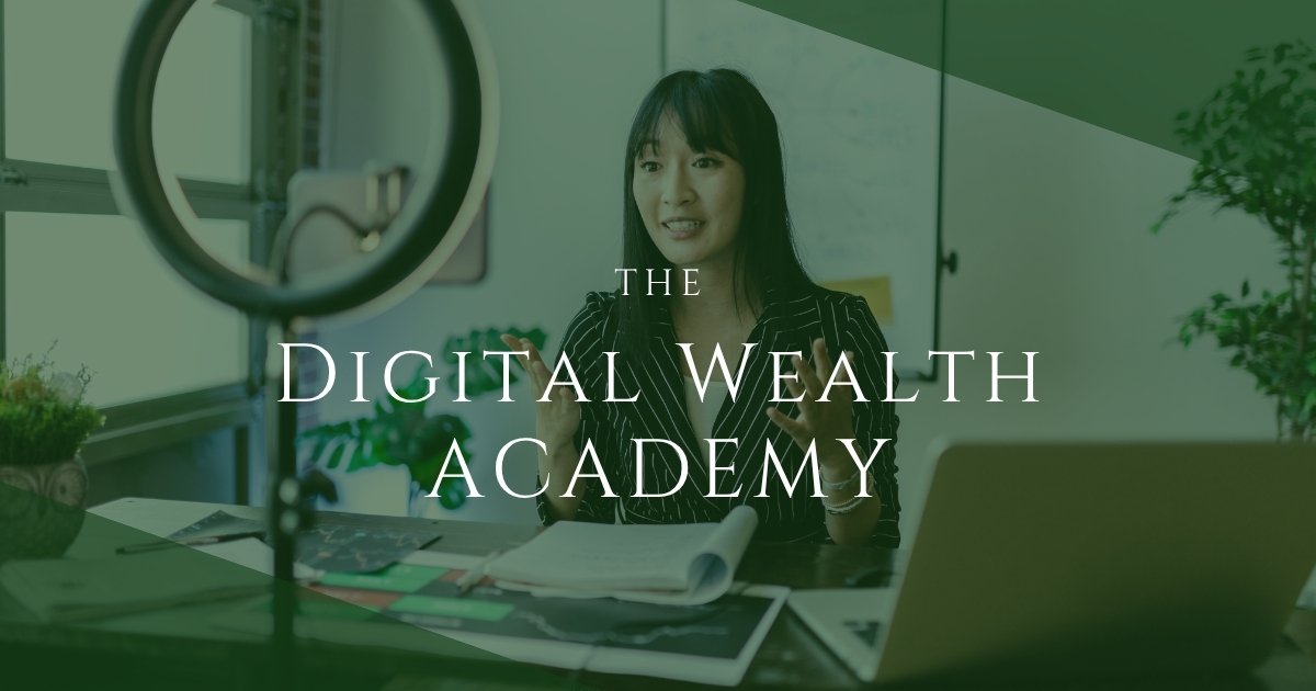 Woman researching online income courses on a laptop, comparing Simply Passive and Digital Wealth Academy from home.